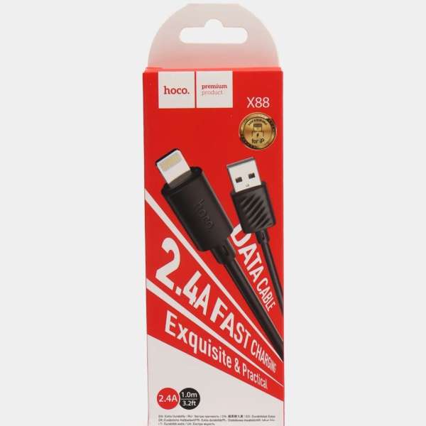 Кабель Type-C - IPhone 5 (Lightning) HOCO X88 Gratified длина 1м, ток до 2,4А, PD20, коробка, черный