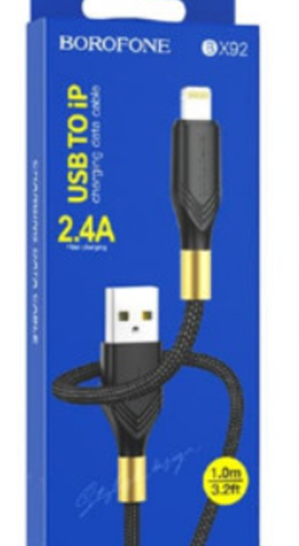 Кабель iPhone 5 Borofone BX92 Advantage длина 1м, ток до 2,4А, нейлон, коробка, черный