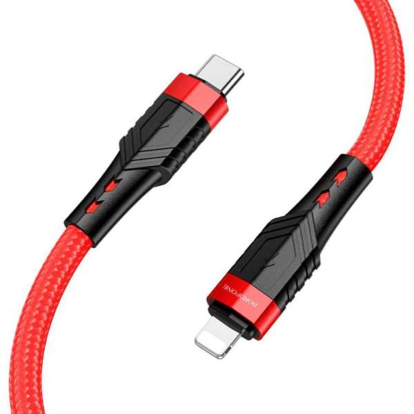 Кабель iPhone 5 Borofone BU35 Influence длина 1,2м, ток до 2,4А, нейлон, металл, коробка, красный
