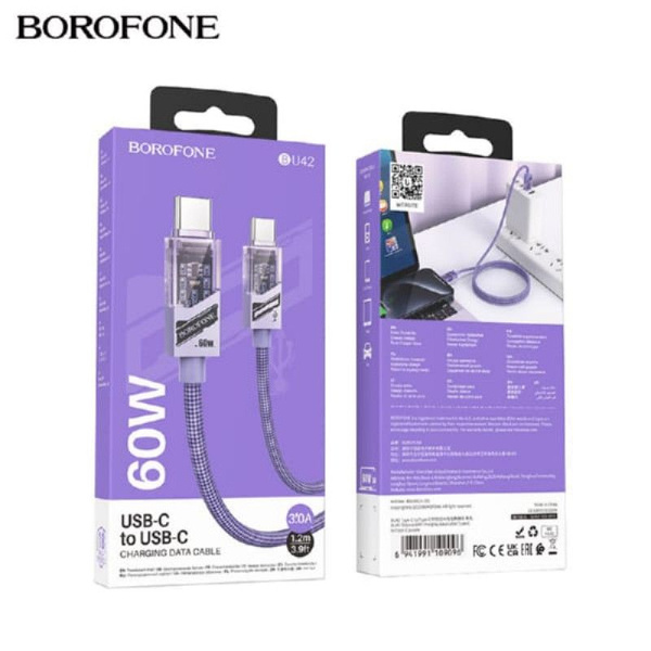 Кабель Type-C - IPhone 5 (Lightning) Borofone BU42 длина 1,2м, ток до 3А, PD27Вт, нейлон, фиолетовый