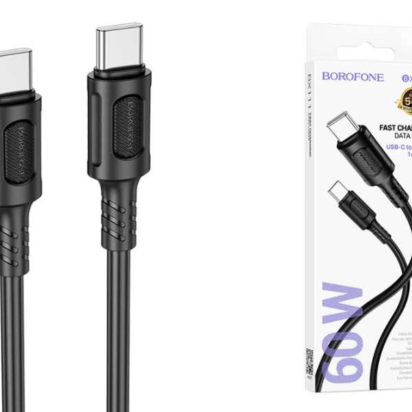 Кабель Type-C - Type-C Borofone BX111 длина 1м, ток до 3А, PD60Вт, коробка, черный