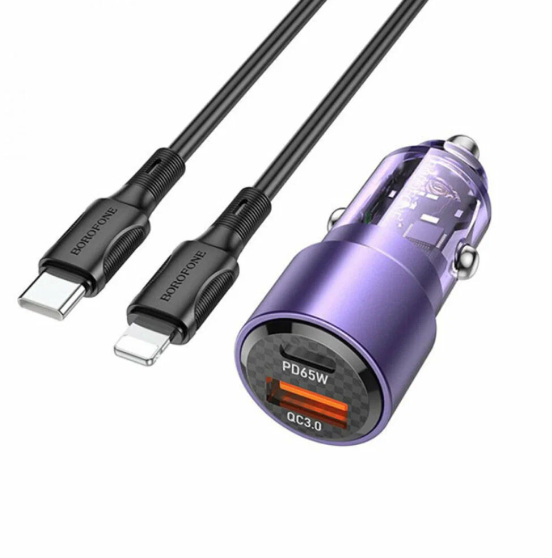 Автомобильное зарядное устройство Borofone BZ20A Smart + кабель Type-C-Lightning 12/24В фиолетовый