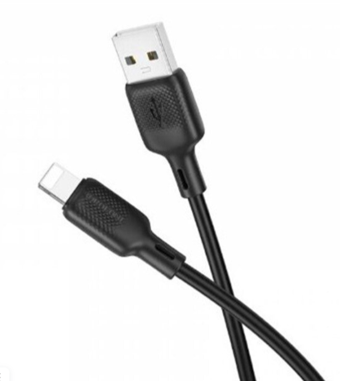 Кабель iPhone 5 Borofone BX113 длина 1м, ток до 2,4А, огнестойкий пищевой силикон, коробка, черный