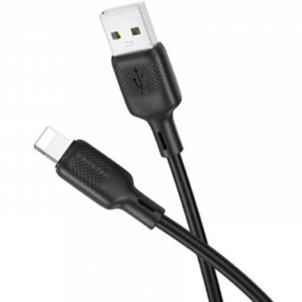 Кабель iPhone 5 Borofone BX113 длина 1м, ток до 2,4А, огнестойкий пищевой силикон, коробка, черный