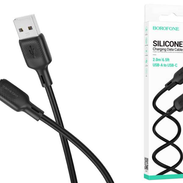 Кабель Type-C Borofone BX113 длина 2м, ток до 3А, огнестойкий силикон, коробка, черный