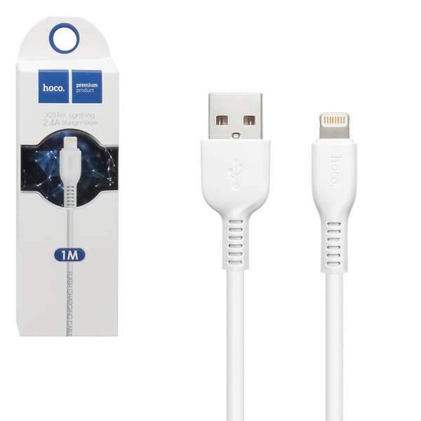 Кабель iPhone 5 HOCO длина 1м, допустимый ток до 2А, коробка, белый (X20)