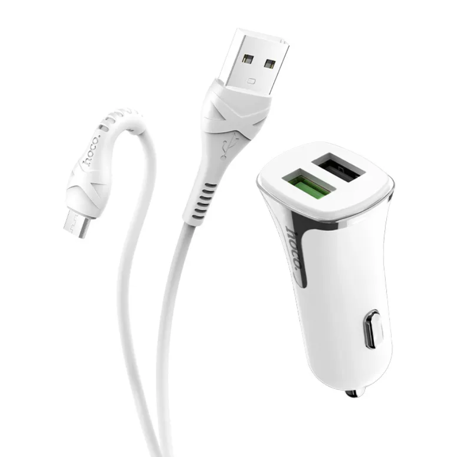 Автомобильное зарядное устройство HOCO Z31+кабель MicroUSB 12/24В 2хUSB, Выходной ток: USB1-1.5-3.0A