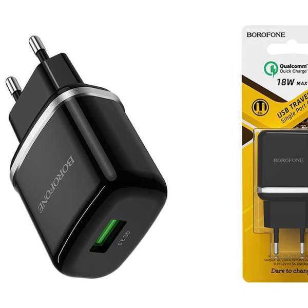 СЗУ Borofone BA36A High speed 1хUSB, 3А, QC3.0, блистер, черный