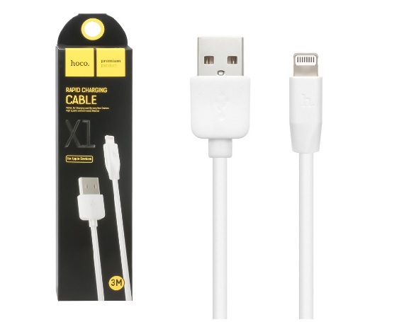 Кабель iPhone 5 HOCO длина 3.0м, коробка, белый (X1)