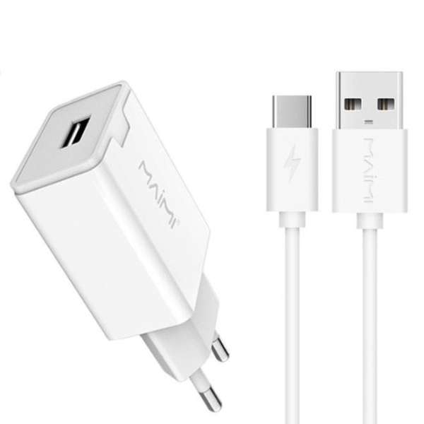 Зарядное устройство Maimi T7 2400 mA USB 1хUSB, 5 В, выходной ток: USB1-2,4А белый, кабель Type-C, к