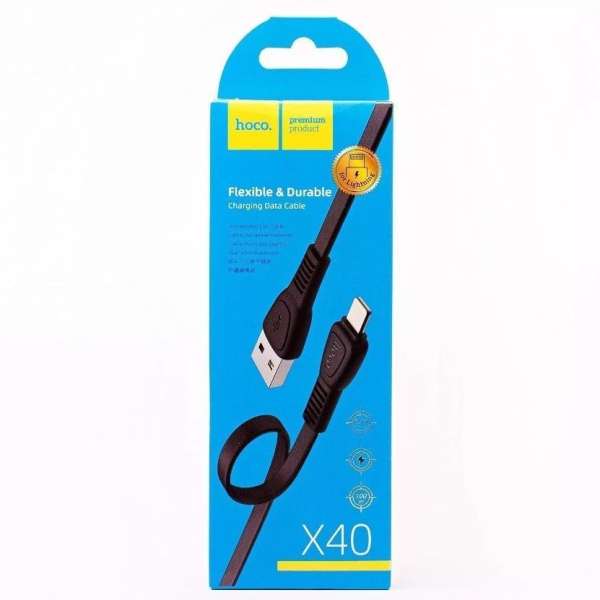 Кабель iPhone 5 HOCO длина 1,2м, ток до 2,4 А, плоский, коробка, черный (X40 Noah)