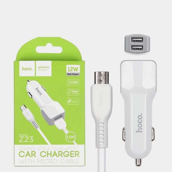 Автомобильное зарядное устройство HOCO Z23+кабель MicroUSB 12-24В 2,4 А максимум белое