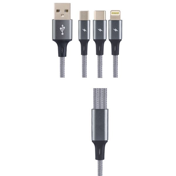 Набор переходников USB Perfeo U5001 на 3 устройства micro-USB, iPhone5, Type-C, 1.2м, коробка, серый
