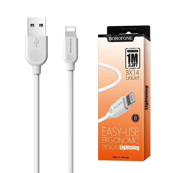 Кабель iPhone 5 Borofone длина 1м, ток до 2 А, коробка, белый (BX14 LinkJet)