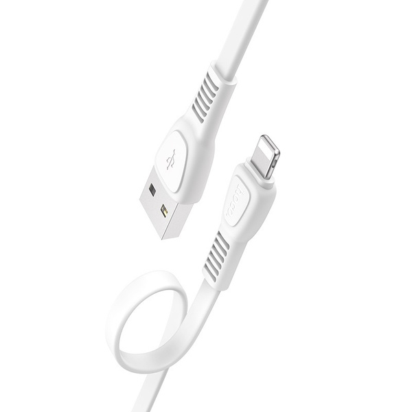Кабель iPhone 5 HOCO длина 1,2м, ток до 2,4 А, плоский, коробка, белый (X40 Noah)