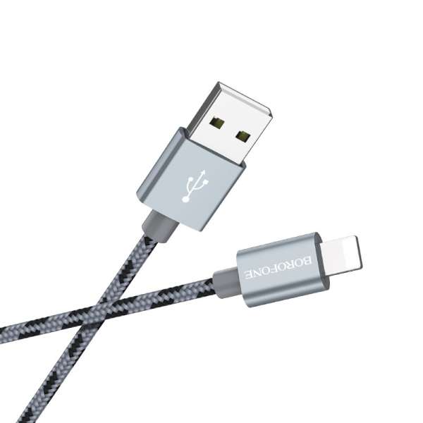 Кабель iPhone 5 Borofone длина 1м, ток до 2 А, коробка, серый (BX24 Ring current)