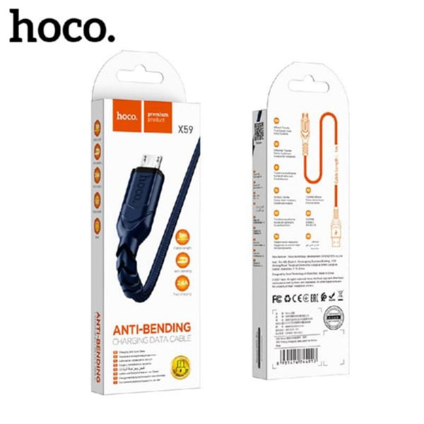 Кабель iPhone 5 HOCO длина 1м, 2,4А, коробка, голубой (X59 Victory)