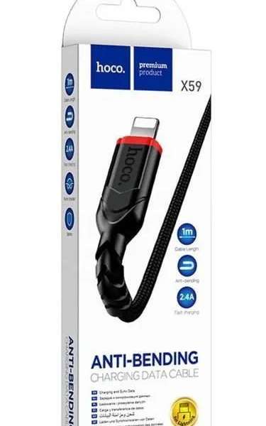 Кабель iPhone 5 HOCO длина 1м, 2,4А, коробка, черный (X59 Victory)