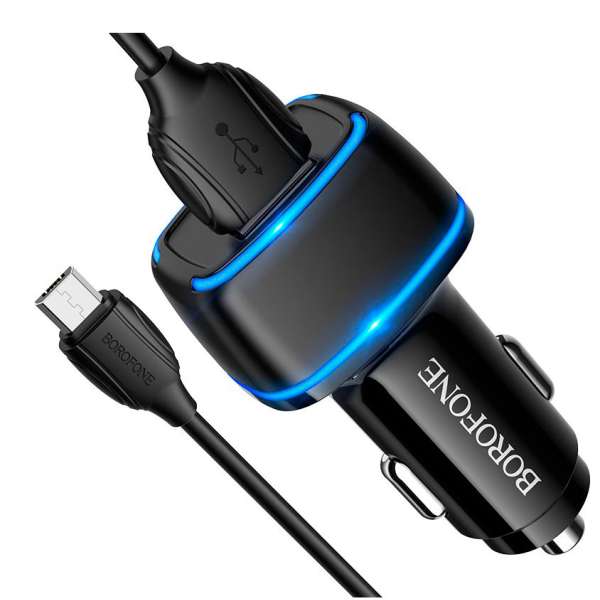 Автомобильное зарядное устройство Borofone BZ14 Max + кабель MicroUSB 12/24В 2хUSB, Выходной ток: US
