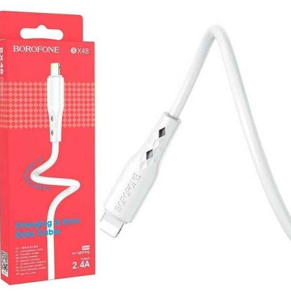 Кабель iPhone 5 Borofone длина 1м, ток до 2,4 А, коробка, белый (BX48)