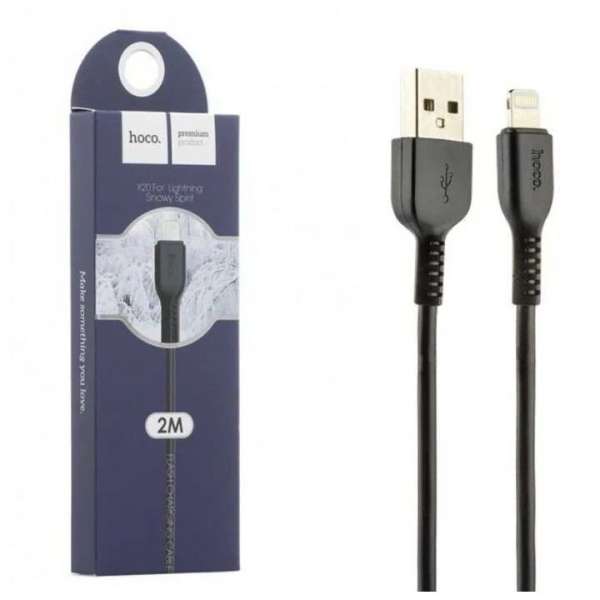 Кабель iPhone 5 HOCO длина 2м, допустимый ток до 2А, коробка, черный (X20)