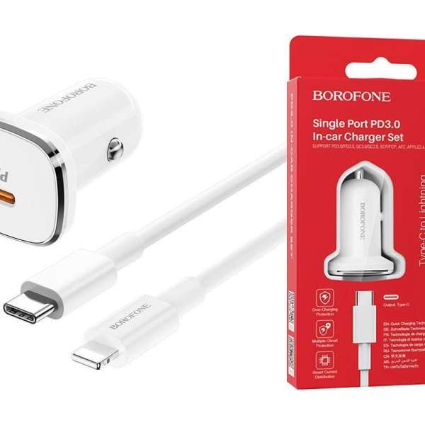 Автомобильное зарядное устройство Borofone BZ12B Lasting + кабель Type-C-iPhone5 12/24В 1хUSB, Выход