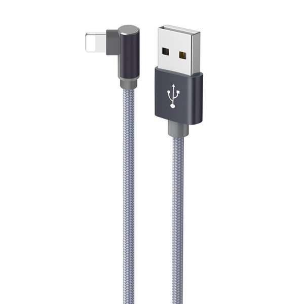 Кабель iPhone 5 Borofone длина 1м, допустимый ток до 2,4А, угловой штекер, коробка, серый (BX26 Exp