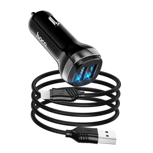 Автомобильное зарядное устройство HOCO Z40 Superior 12/24В 2хUSB, Выходной ток: USB1-2,4A, черное