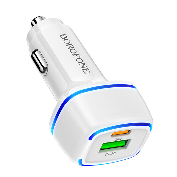 Автомобильное зарядное устройство Borofone BZ14A Mercury 12/24В 1хUSB+1xType-C, Выходной ток: белое