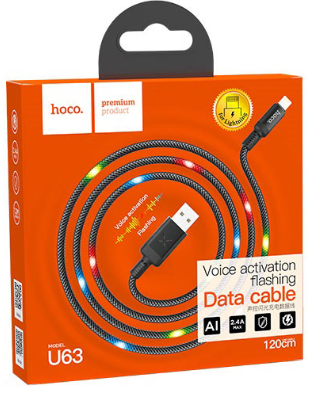 Кабель iPhone 5 Hoco длина 1,2м, ток до 2,4 А, U63