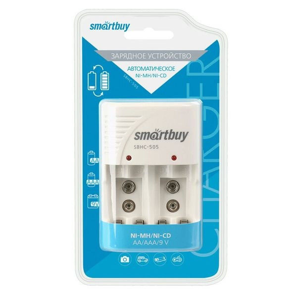 Зарядное устройство SmartBuy SBHC-505 0 mA AA/AAA/6F22 на 4 аккумулятора (R3,R6) и 2 аккумулятора (6