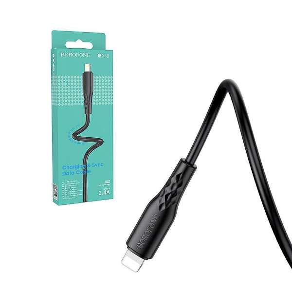 Кабель iPhone 5 Borofone BX48 длина 1м, ток до 2,4А, коробка, черный