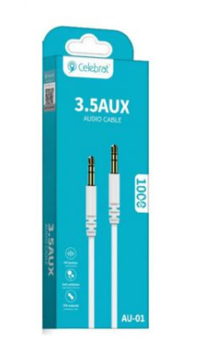 Кабель Jack 3.5 штекер-штекер Celebrat длина 1м, коробка белый AU-01