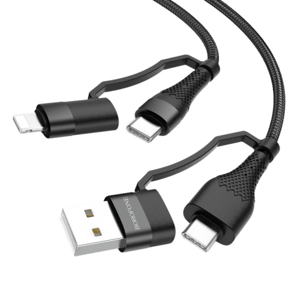Кабель USB BOROFONE BU28 4-in-1multi-energy, Type-C/USB - Type-C/Lightning, 3A, 1.2 м, черный, 4 вид
