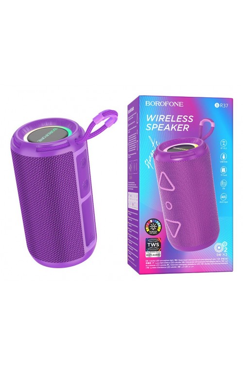 Акустическая система mini MP3 Borofone BR37 Noble 10Вт Bluetooth 5.3, MP3, microSD, USB, AUX, фиолет