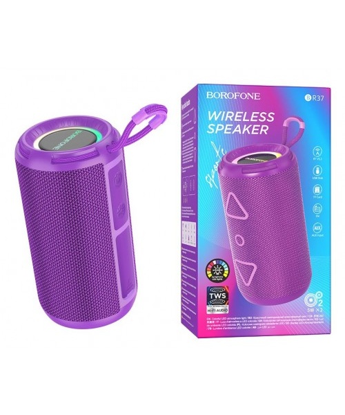 Акустическая система mini MP3 Borofone BR37 Noble 10Вт Bluetooth 5.3, MP3, microSD, USB, AUX, фиолет