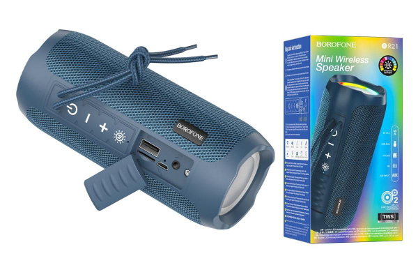 Акустическая система mini MP3 Borofone BR21 10Вт Bluetooth 5.1, MP3, microSD, USB, AUX, TWS синий