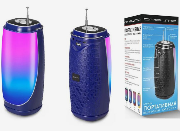 Акустическая система mini MP3 Орбита OT-SPB124 10Вт Bluetooth, MP3, FM, microSD, USB, microUSB,синий