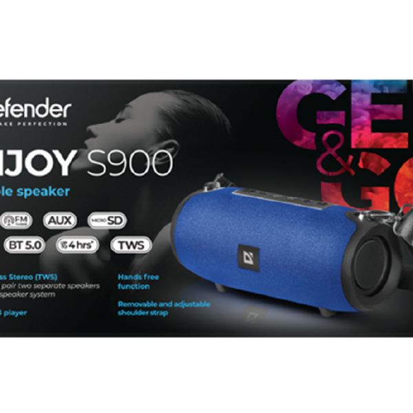Акустическая система mini MP3 Defender Enjoy S900 10Вт BT/FM/TF/USB/AUX аккумулятор Li-Ion синий