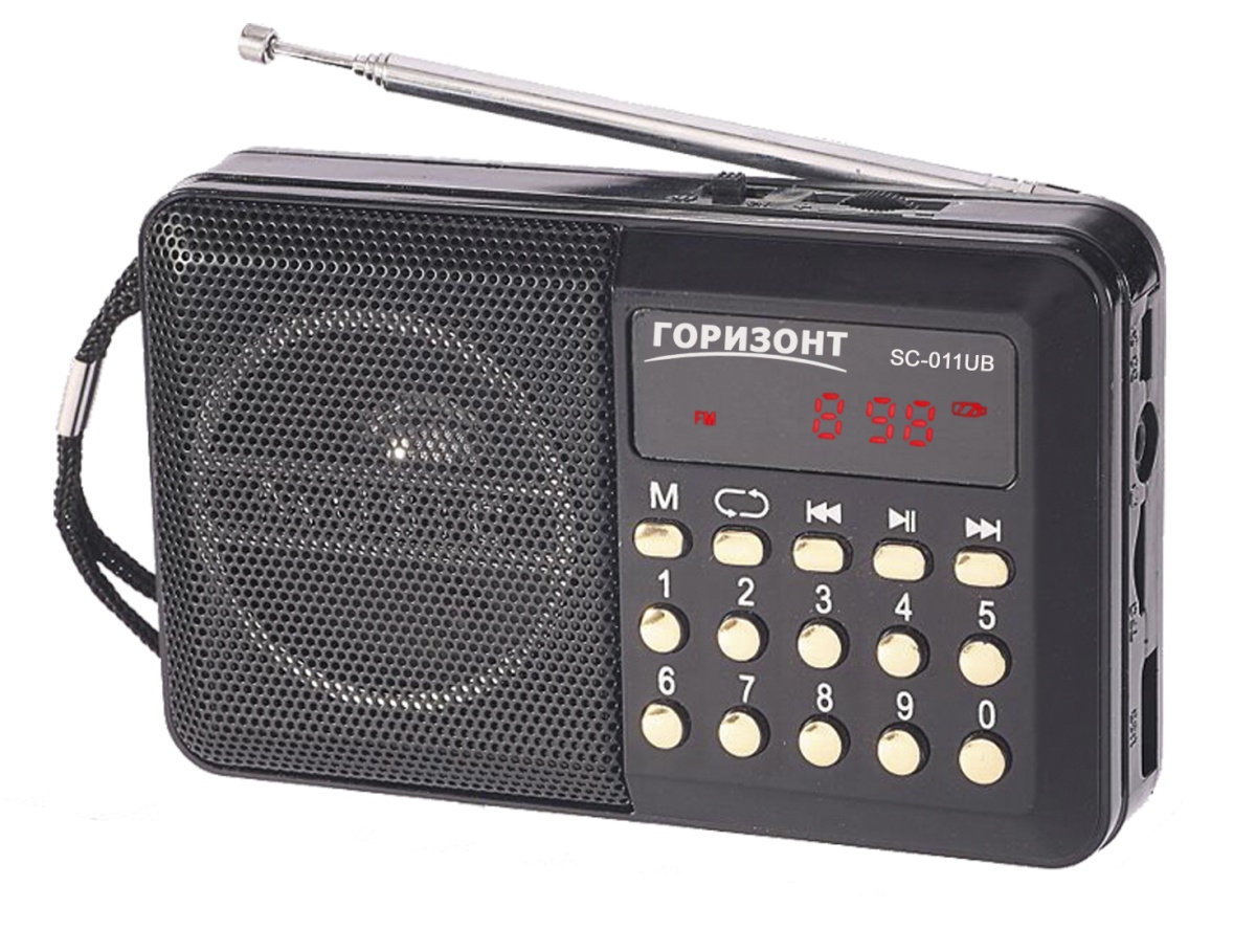 Приемник Горизонт SC-011 аккумуляторный AUX/USB/microSD до 32Гб, питание: от аккумулятора BL-5C (в к