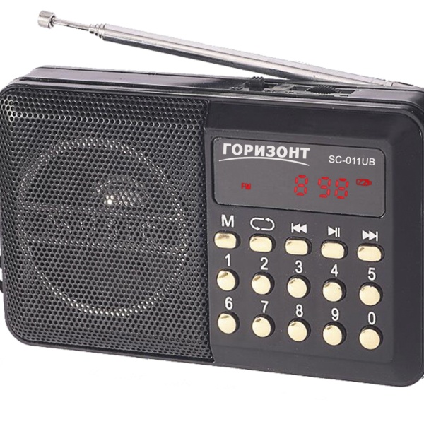 Приемник Горизонт SC-011 аккумуляторный AUX/USB/microSD до 32Гб, питание: от аккумулятора BL-5C (в к