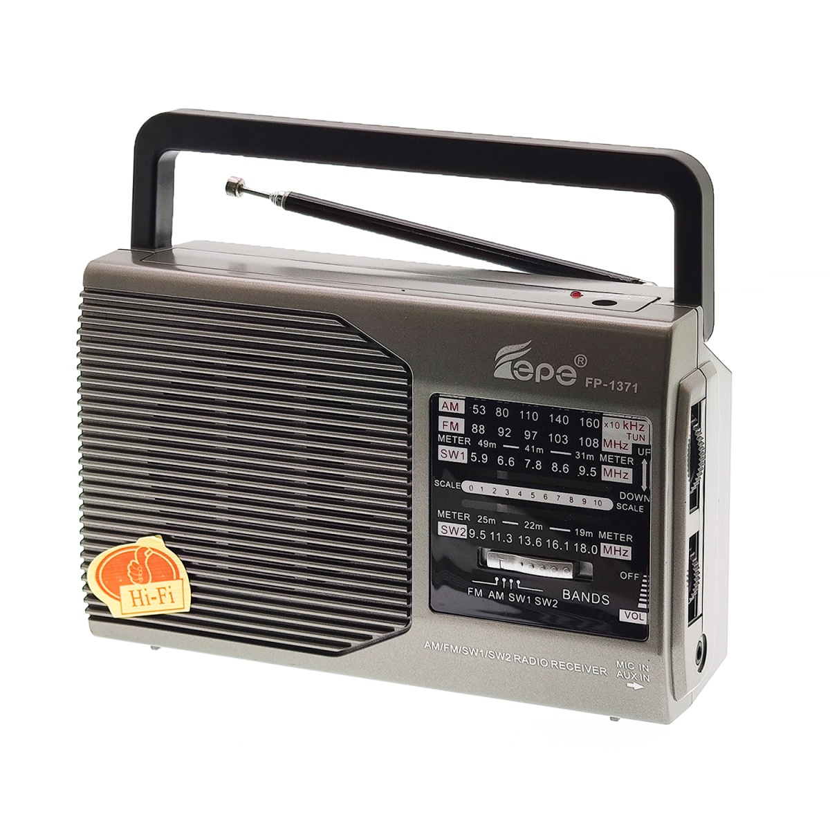 Приемник Fepe FP-1371 аккумуляторно-сетевой, 220V шнур в комплекте / 2*R20 (в комплект не входят), р