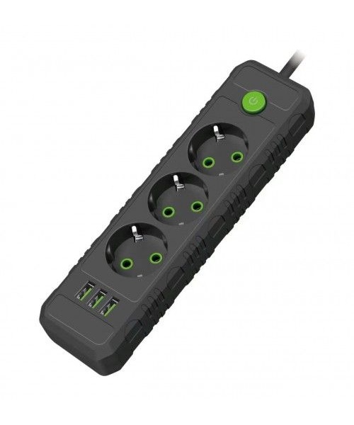 Сетевой удлинитель Amper 3 роз. 4 м. JH-1031U-4B 10 А, 2500 Вт 3х0.75 мм2 3 USB, заземление, черный