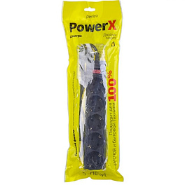 Сетевой фильтр Perfeo PF-A4718 5 розеток 5 м. "POWERX" черный, 10A, с заземлением, пакет