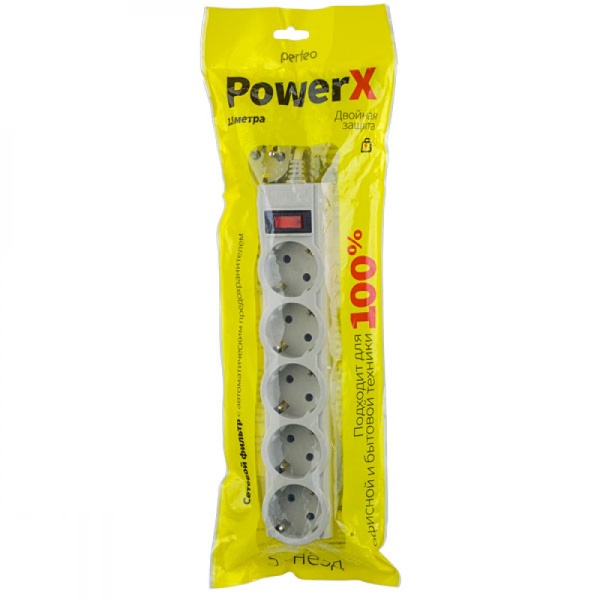 Сетевой фильтр Perfeo PF-A4714 5 розеток 1.8 м. "POWERX" черный, 10A, с заземлением, пакет