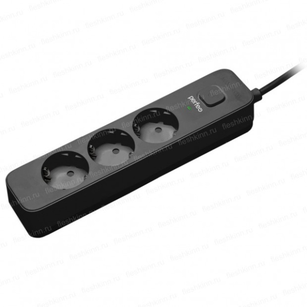 Сетевой фильтр Perfeo PF-C3950 3 розеток 1.5 м. "POWER STREAM", черный, 10A, с заземлением, предохра