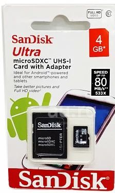 Флэш карта MicroSD Sandisck Ultra 4GB UHS-I Card with Adapter