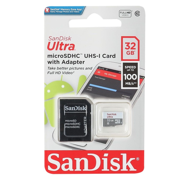 Флэш карта MicroSD Sandisck Ultra 32GB UHS-I Card with Adapter