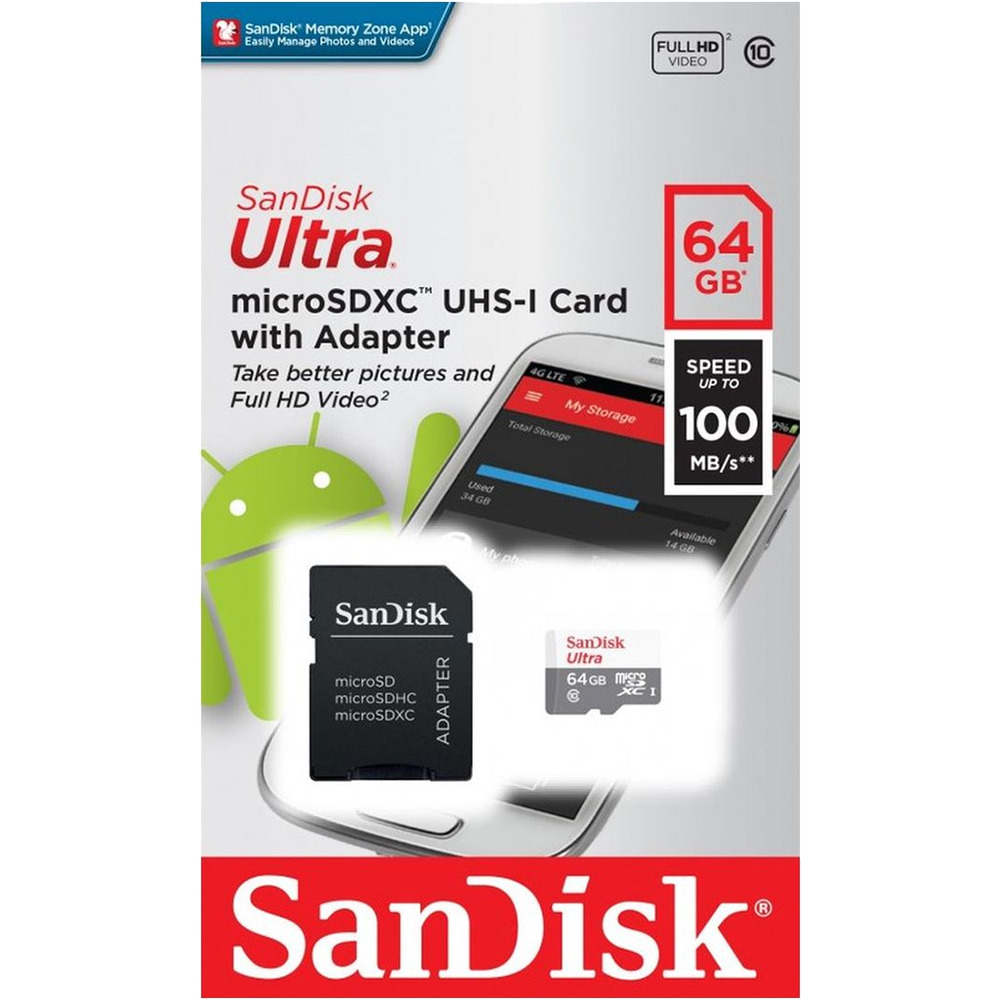 Флэш карта MicroSD Sandisck Ultra 64GB UHS-I Card with Adapter