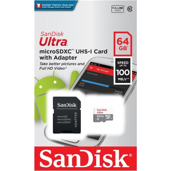 Флэш карта MicroSD Sandisck Ultra 64GB UHS-I Card with Adapter